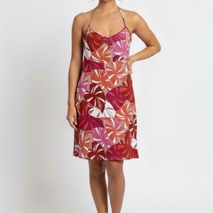 Tommy Bahama Tropical Monstera Leaf Halter Mini Dress – Red & Pink Size Large